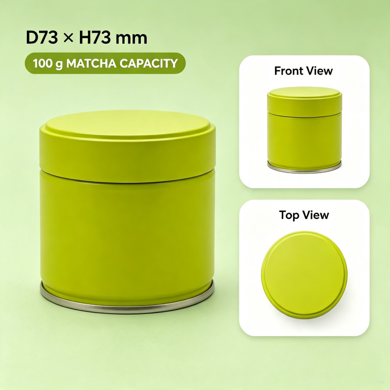D73x73mm self‑adhesive matcha tin can