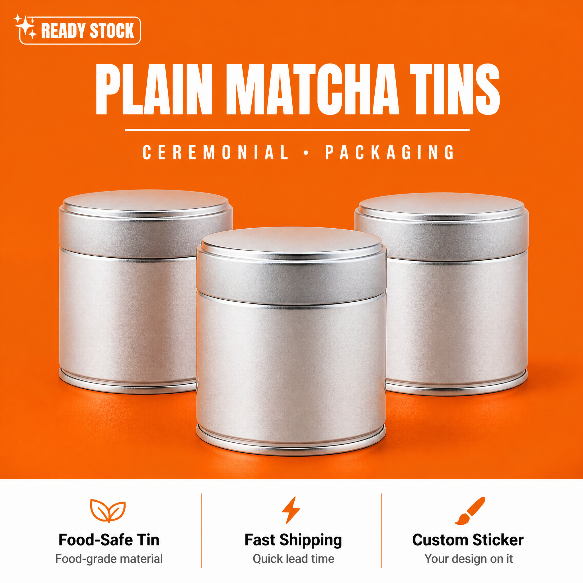 in stock cylinder matcha powder tin 