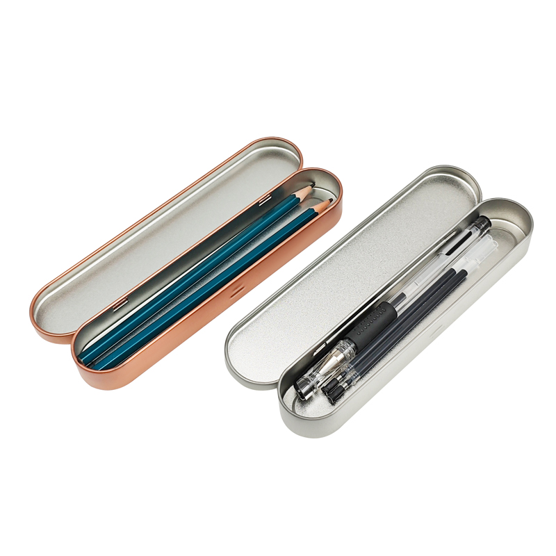 slim hinged tin for pens and stationery