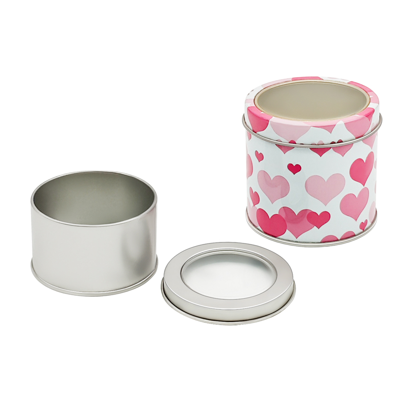 round tin can with clear window