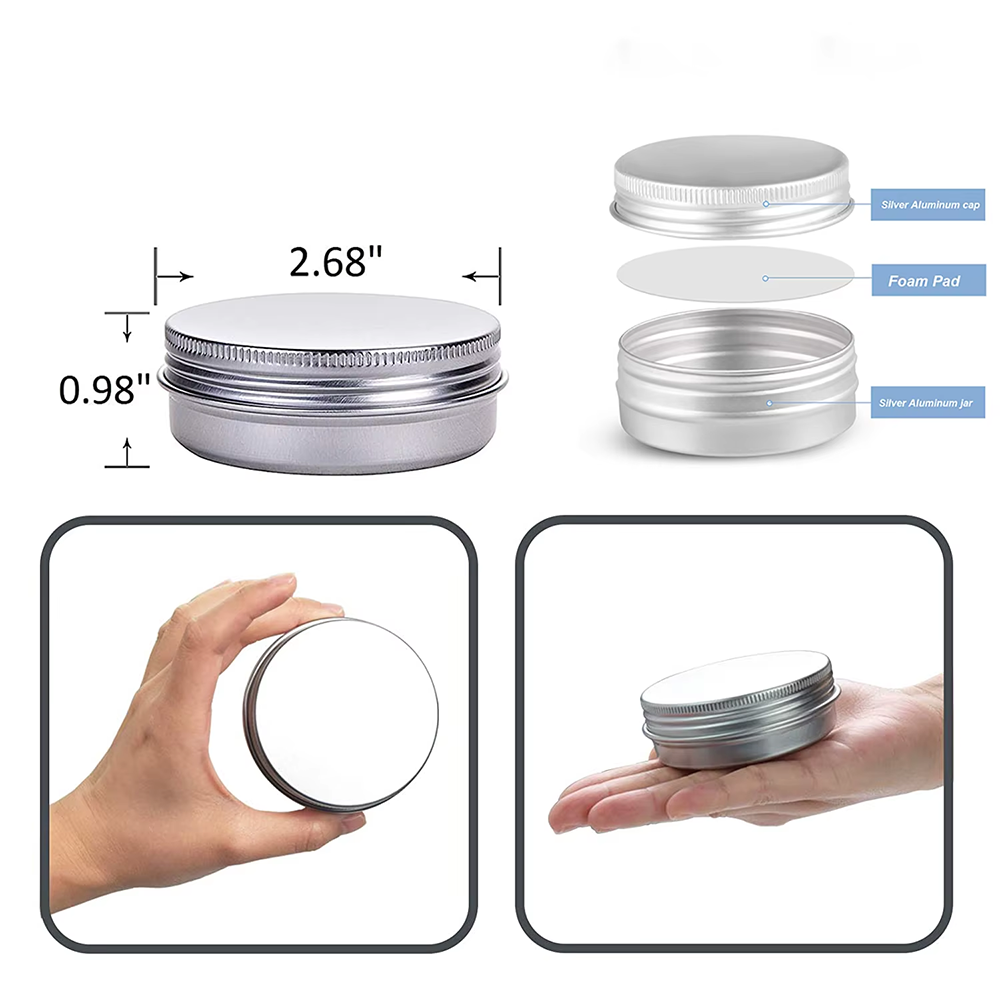 Small round sealable silver screw top aluminum jar (2)