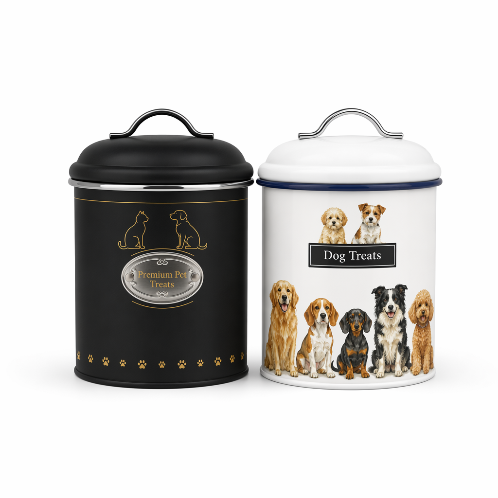 Dog treat tin container