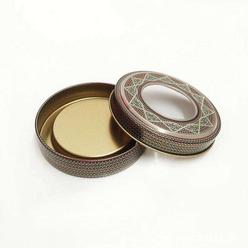 saffron tin box with clear window 