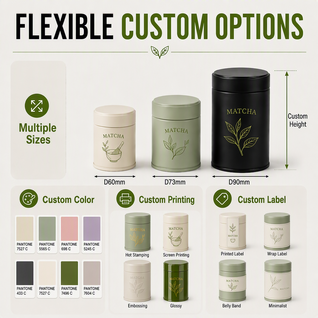custom hot stamping matcha tin can