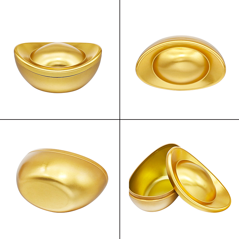 eco-friendly metal gift box in gold ingot design