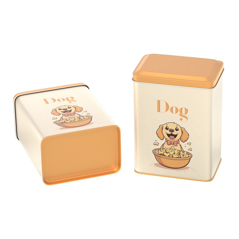 rectangular dog kibble tin